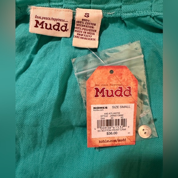 Mudd Turquoise Cami with Button Detail NWT - Picture 3 of 3